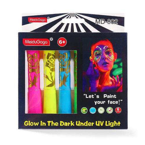 MeiduGaga Neon Face Paint Sticks Glow Face Body Paint Safety Face Paint Crayons Easy to Clean for Makeup Parties Sport Events Birthday Festivals Cosplay (Glow in the Dark)