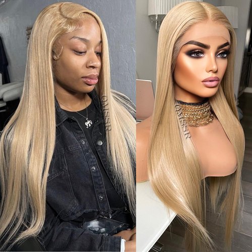 QMSSR Synthetic Lace Front Wig 13x6 Blonde Lace Front Wigs Pre Plucked Hairline Long Straight Hair Wigs for Black Women Free Part Lace Front Synthetic Wig Glueless Heat Resistant Fiber Hair Wig