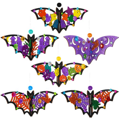 Winlyn 24 Sets Halloween Crafts Bat Crafts DIY Halloween 3D Bat Craft Kits Unfinished Paintable Wood Bat Halloween Crafts for Kids Classroom Activities Art Project Halloween Decorations Party Favors