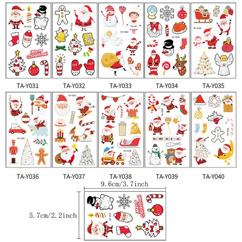 Luminous Christmas Temporary Tattoos Xmas Santa Claus Glow in The Dark Tattoos Stickers Cute Xmas Tree Snowflake Snowman Fake Tattoo Decal Christmas Glow Party Decorations Supplies 10Sheets