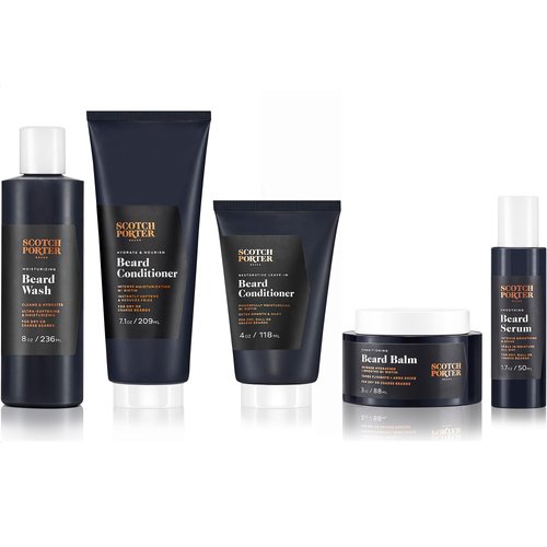 Scotch Porter Superior Beard Collection | Includes Beard Wash, Conditioner, Leave-in Conditioner, Balm, Serum | Formulated with Non-Toxic Ingredients, Free of Parabens, Sulfates & Silicones | Vegan