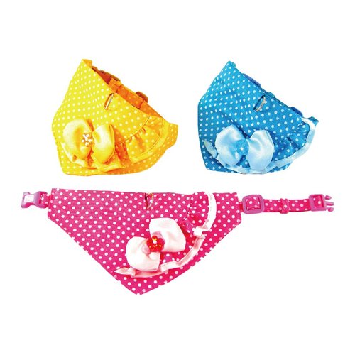 Orea - Small Dog Collar with non-removable Bandana - Color:Blue with white dot