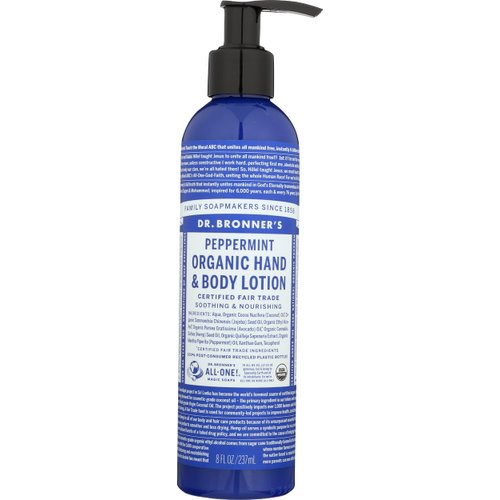 Dr Bronner Organic Peppermint Hand and Body Lotion, Vegan, Non GMO, 8 Fluid Ounce (Pack Of 1)