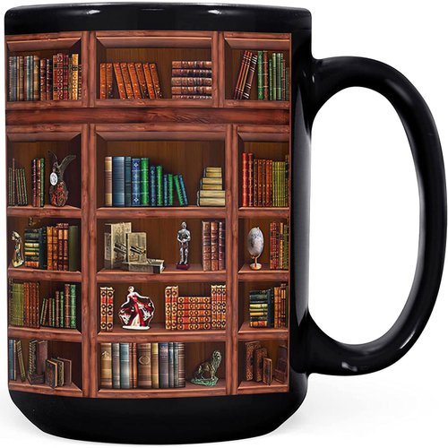 2IMT Library Bookshelf Mug Gifts For Book Lovers Women - Library Coffee Mug Book Coffee Mug Book Mug Book Club Cup Bookish Items Bookworm Mug Librarian Book Lovers Gifts for Readers Writer Black 15oz