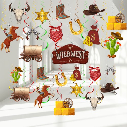 55 Pcs West Cowboy Themed Party Decoration Wild Western Theme Party Hanging Swirl Supplies Western Cowgirl Party Hanging Decorations for Kids Birthday Party Western Wild Cowboy Party Favors(Cowboy)