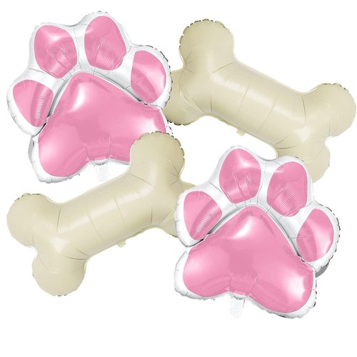 JANSONG Dog Paw Print Balloons Bone Foil Balloons Dog Themed Birthday Party Supplies for Dog Party, Kids Party, Birthday Party, Baby Shower Decorations Supplies (Pink Set)
