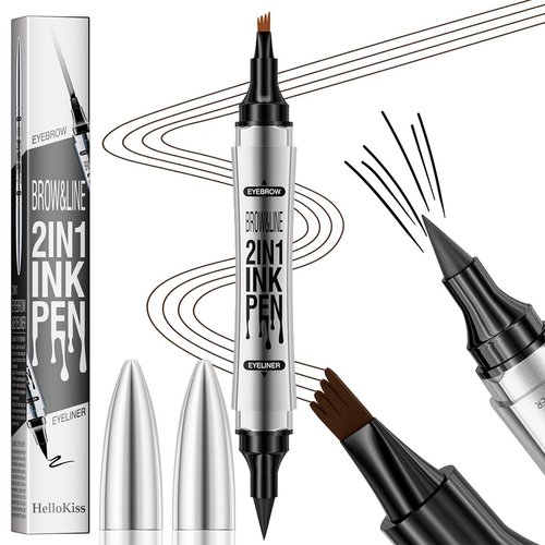 2 in 1 Eyebrow Microblading Pen, 2024 New 3D Microblading Eyebrow Pen Tattoo Pencil 4 Fork Tip, Waterproof Magic Microblading Eyebrow Pencil for Natural Makeup Last All Day - 9704#Black