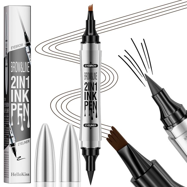 2 in 1 Eyebrow Microblading Pen, 2024 New 3D Microblading Eyebrow Pen Tattoo Pencil 4 Fork Tip, Waterproof Magic Microblading Eyebrow Pencil for Natural Makeup Last All Day - 9704#Black