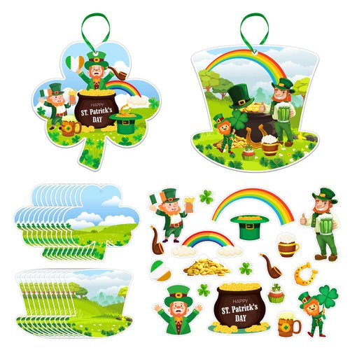 WhatSign 24pcs St Patricks Day Craft Stickers St. Patrick's Day Stickers for Kids Leprechaun Clover DIY Stickers Make Your Own Scene Stickers for Classroom Activity Irish Party Favors