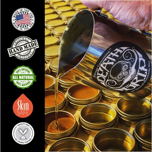 Extra Strong Mustache Wax Death Grip 1 oz Tin and Strong Hold Sudden Death 1 oz Tin Mens Combo Kit - Grooming For Men Handlebar Moustache & Beard Wax Tin