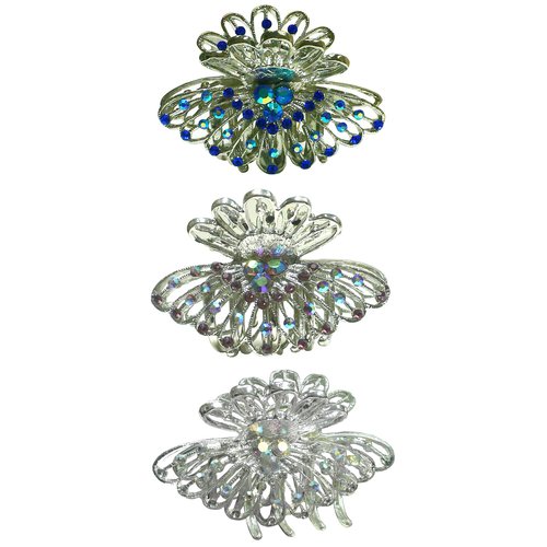 Set of 3 JCGY Hair Claws Metal Jaw Clips Antique Silver Trim NF86480-1-3sapphireLavenderCrystal