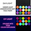 BADCOLOR Glow UV Face Paint, 15 Colors Neon Eyeshadow Palette, Water-Based UV Blacklight Face Body Paint for Kids - UV Eyeliner Makeup Palette for Halloween Glow Party Club Music Festivals