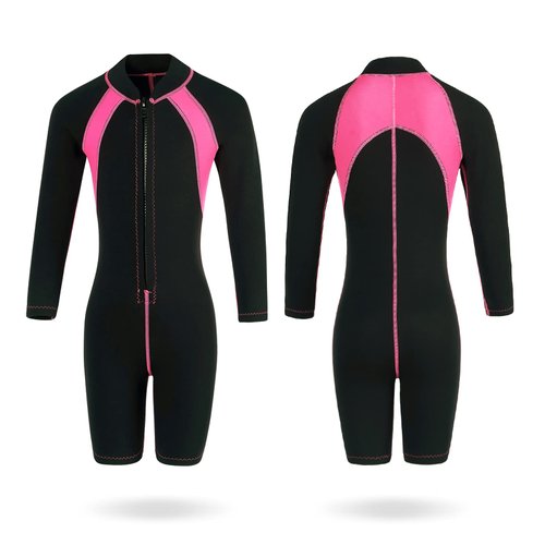 Flexel Kids Shorty Wetsuit for Girls,2mm Short Sleeve Neoprene Wetsuits for Kids Keep Warm in Cold Water Front Zip Shorty Wetsuit Kids Thermal Diving Suit for Gilrs Toddler Youth Children(M)