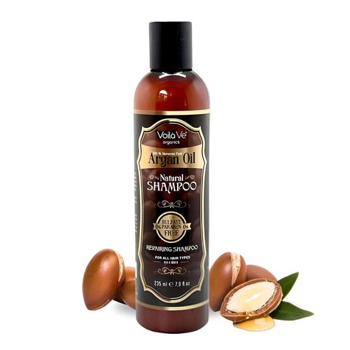 VoilaVe Moroccan Argan Oil Shampoo for Men & Women (8Oz) - Moisturizing Shampoo for Damaged Curly Hair & Dry Scalp, All Hair Types, Paraben & Sulfate Free Shampoo for Hair Growth Treatment