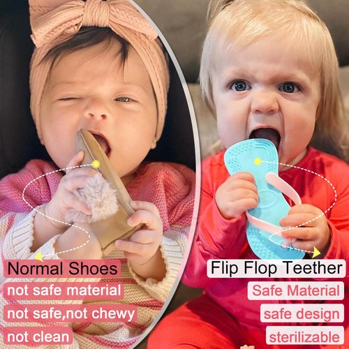 Smily Mia Flip-Flop Baby Teething Toys, Silicone Baby Teether For 3M+, Chewing Toys for Babies Teething Pain Relief,Silicone Baby Shoes,left foot Blue