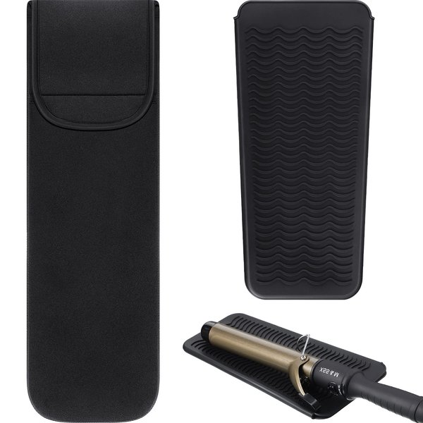 Shappy 2 Pieces Flat Iron Case Heat Resistant Travel Bag Curling Iron Organizers and Storage Neoprene Straightener Holder and Silicone Hot Hair Tools Travel Bag(Classic Style)
