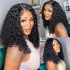 yuccy Curly Bob Wig Human Hair 13X4 Water Wave Lace Front Wig Human Hair Pre Plucked 250% Density Curly Bob Wigs for Women Natural Color 16 Inch…