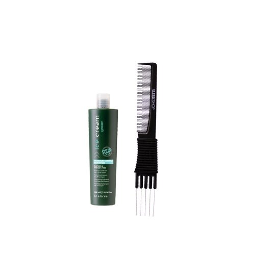 kuss Inebrya Ice Cream Green Moisture Gentle Shampoo (10.14 oz) with Teasing Comb Pack of 1