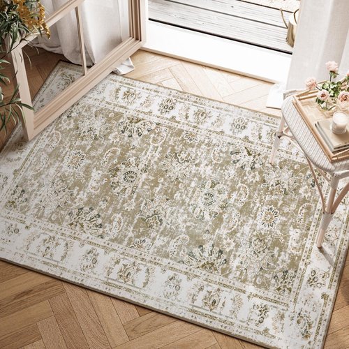 jinchan Area Rug 2x3 Entryway Taupe Kitchen Vintage Rug Floral Print Floor Cover Indoor Thin Rug Mat Retro Accent Rug Bathroom Doormat Living Room Bedroom Office Farmhouse