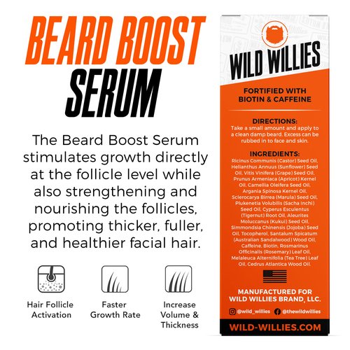 Wild Willies Beard Growth Serum (2-Pack) - Natural Beard Care with Biotin & Caffeine for Healthier, Thicker & Fuller-Looking Mustache - Daily Grooming Routine Nourishes & Hydrates Mens Facial Hair