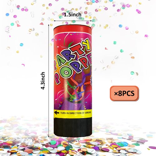 8 PCS Confetti Poppers Cannons for Wedding Birthday Graduation Baby Shower Fun Party Supplies Decorations and Favors