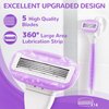 Razors for Women Include 2 Non-Slip Handles and 14 Razor Refills, 5 Premium Blades Women's Razors for Shaving with a Shower Holder, Disposable Razor with 360° Lubrication Reduces Irritation, Purple