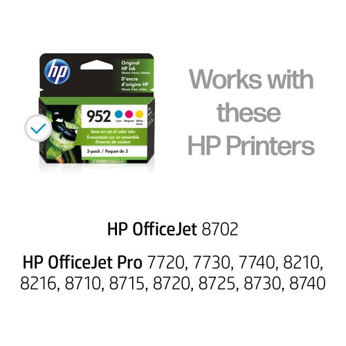 HP 952 Cyan, Magenta, Yellow Ink Cartridges (3-pack) | Works with HP OfficeJet 8702, HP OfficeJet Pro 7720, 7740, 8210, 8710, 8720, 8730, 8740 Series | Eligible for Instant Ink | N9K27AN
