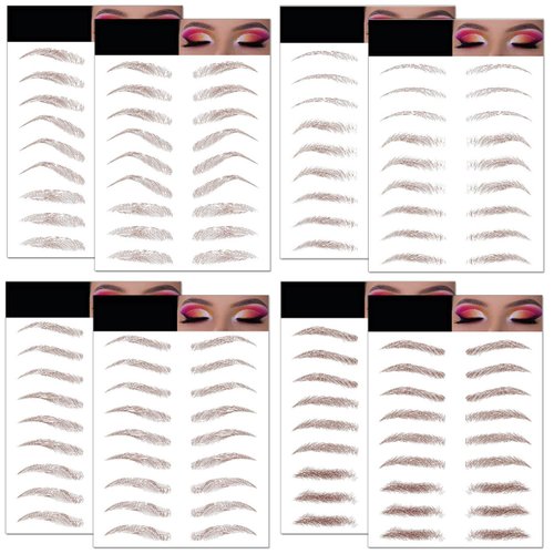 Eyebrow Tattoo Stickers 84 Pairs, 8 Sheets Eyebrow Temporary Tattoo Peel Off Sticker Waterproof 6D Hair-Like False Instant Transfer False Brows (12 Brown Eyebrows - Arched & Thin & Long & Thick)