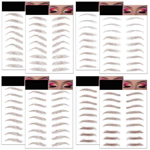 Eyebrow Tattoo Stickers 84 Pairs, 8 Sheets Eyebrow Temporary Tattoo Peel Off Sticker Waterproof 6D Hair-Like False Instant Transfer False Brows (12 Brown Eyebrows - Arched & Thin & Long & Thick)