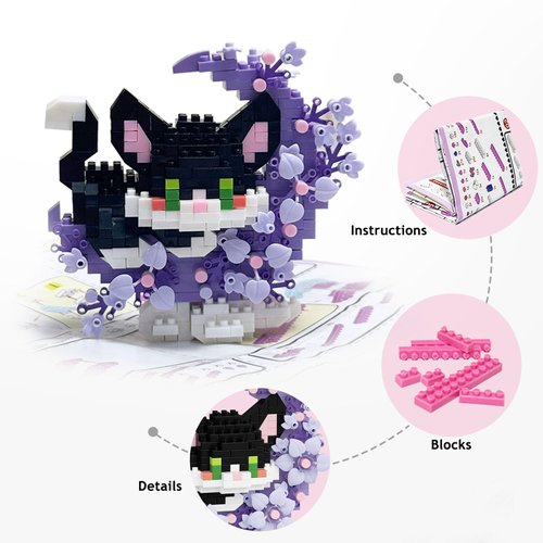 TENYEAH 954Pcs Mini Building Block Set Animals with Flower and Moon, 2 in 1 Micro Brick Toy Cats, Creative Art Craft and Home Decor, Birthday Gifts Idea for Kids Adults Boys Girls 8+