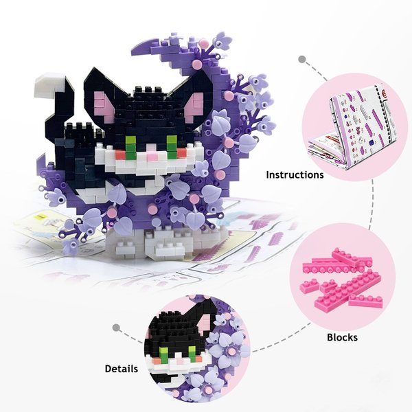 TENYEAH 954Pcs Mini Building Block Set Animals with Flower and Moon, 2 in 1 Micro Brick Toy Cats, Creative Art Craft and Home Decor, Birthday Gifts Idea for Kids Adults Boys Girls 8+