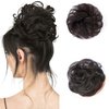 YOSILADY Messy Bun Hair Piece Human Hair Brown Black Hair with Elastic Band Scrunchies Stretchy Fluffy Chignon Ponytail Hairpieces Updos for Women Girls (2#/Brown Black, Curly)