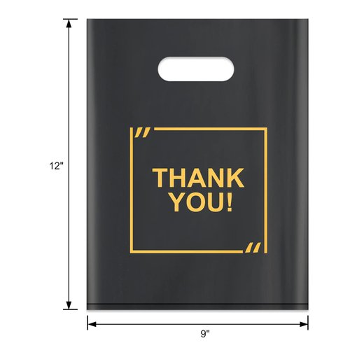 50 Pack Die Cut Plastic Shopping Bags with Thank You Logo 9x12 Merchandise Bags Extra Thick Glossy and Shopping Bags for Retail,Boutique Bags with Handles for Merchandise, Gifts, Trade Shows