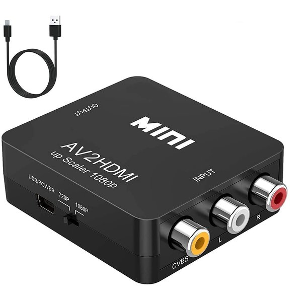 BD&M AV to HDMI Converter, RCA to HDMI, 1080P Mini RCA Composite CVBS Video Audio Converter Adapter Support PAL/NTSC for TV/PC/ PS3/ STB/Xbox VHS/VCR/Blue-Ray DVD Players - Black