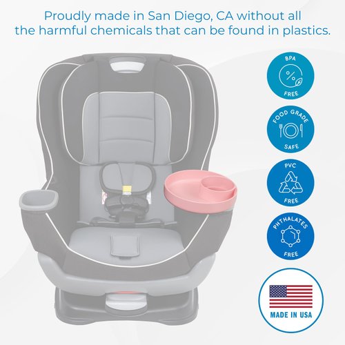 My Travel Tray/Round - USA Made. Easily Convert Your Current Cup Holder to a Tray and Cup Holder for use with Car Seats, Booster,Stroller and Anywhere You Have a Cup Holder! (Light Pink)