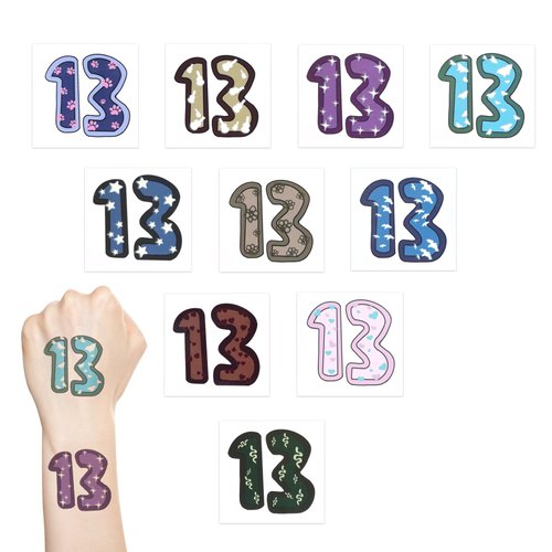 20pcs Number 13 Tattoos Stickers, Tattoo Girl Stickers 13 Temporary Tattoos Stickers Rave Accessories for Women Fans Concert Rave Accessories Girl