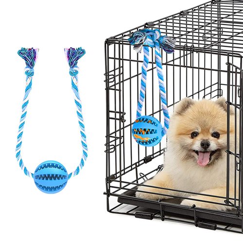 Engorgio Interactive Dog Chew Toys Crate Training Aids for Puppies, Puzzle Treat Dispenser with Rope Dog Toy Ball Reduce Stress Anxiety Peanut Butter Dog Food Treat Dispenser Toys (Blue)