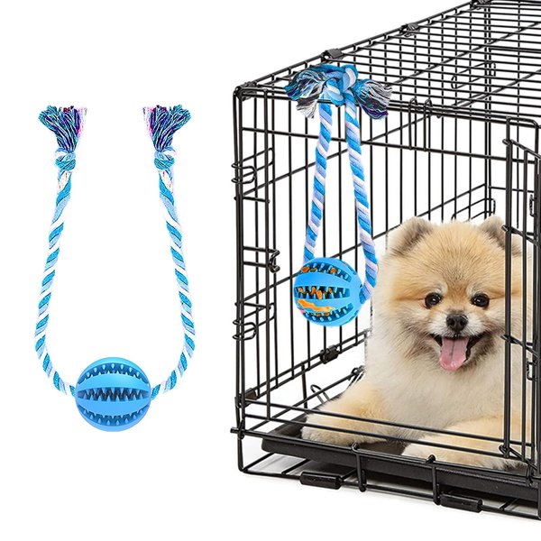 Engorgio Interactive Dog Chew Toys Crate Training Aids for Puppies, Puzzle Treat Dispenser with Rope Dog Toy Ball Reduce Stress Anxiety Peanut Butter Dog Food Treat Dispenser Toys (Blue)