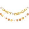 Happy Birthday Banner Little Daisy Banner for Kids Adults Birthday Party Decorations (Yellow+White+Orange)