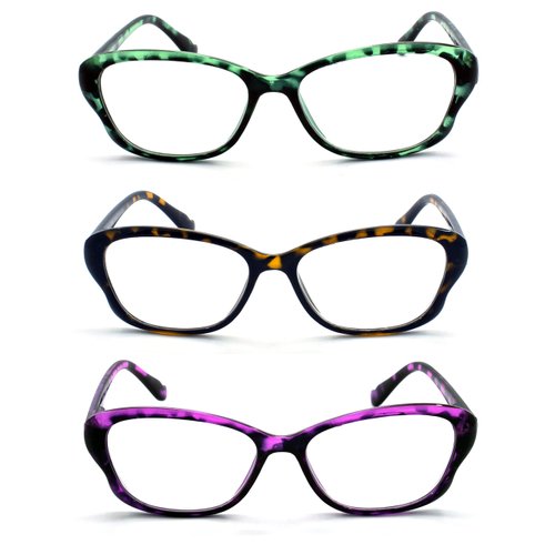 EYE ZOOM 3 Pack Stylish Cat Eye Style Reading Glasses for Women, Tortoise, 1.25
