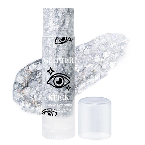 DAGEDA Silver Body Glitter Stick, Mermaid Face Glitter Makeup Holographic Sequins, Hair Glitters Eyeshadow Body Shimmer for Rave Accessories,Glitter Face Paint for Women Rave Festival