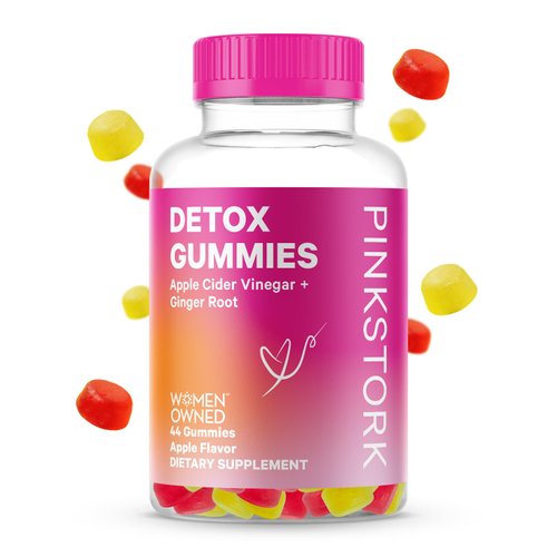 Pink Stork Detox Gummies, ACV Gummies with Ginger to Support Detox and Debloat, Gut Health and Digestion, Chewable Apple Cider Vinegar Gummies - 44 Count