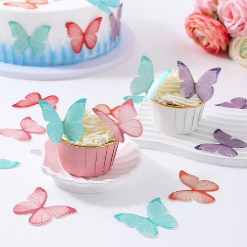 48Pcs Edible Butterflies Cake Toppers 2" Wafer Paper Butterfly for Cake Cupcake Decoration Colorful Small Pastel Butterfly Cupcake Topper Decoratings for Wedding Birthday Baby Shower (Mix Color)