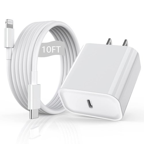 iPhone Fast Charger [Apple MFi Certified] 10FT Extra Long Fast Charging Lightning Cable with USB C Charger Block 20W PD Travel Plug for iPhone 14/Pro/Pro Max/Plus/13/12/11/Mini/Pro/XS/XR/SE 2022/iPad