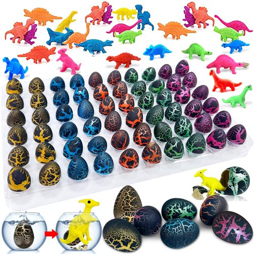 iGeeKid 60 Pack Dinosaur Eggs Hatching Dinos Egg Grow in Water Crack with Assorted Color Hunting ...