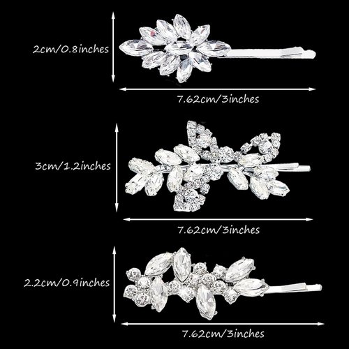 REDANHA 6 Pieces Delicate Bridal Hair Clips, Rhinestone Leaf Wedding Hair Pins, Crystal Bobby Pins, Silver Elegant Hairpins Jewelry Accessories Barrette for Brides Bridesmaids Flower Girls
