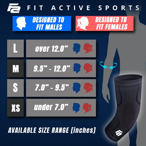 Fit Active Sports Elbow Arm Brace Compression Sleeve | Tendonitis, Epicondylitis, Golf, Tennis, Gym Recovery Support Band for Men and Women | Great for Pain Relief, Workout, Weight Lifting