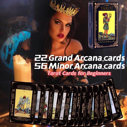 King's palace Classic Rider Waite Tarot Cards for Beginners, Tarot Cards with Meanings On Them, Tarot Cards with Guide Book/Linen Carry Bag,78 Original Tarot Cards Set, Easy to Read, Hold and Shuffle