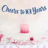 MonMon & Craft Cheers to 101 Years Banner/Women Men 101st Birthday Banner/Happy 101st Wedding Annviersary / 101st Birtdhay Party Decorations - Blue Glitter (101)