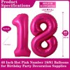 Hot Pink 18 Number Balloons, 40 Inch Giant Number 18 Balloons Foil Mylar Helium Hot Pink Number Balloons for 18th Birthday Party Supplies Anniversary Event Celebration Decorations